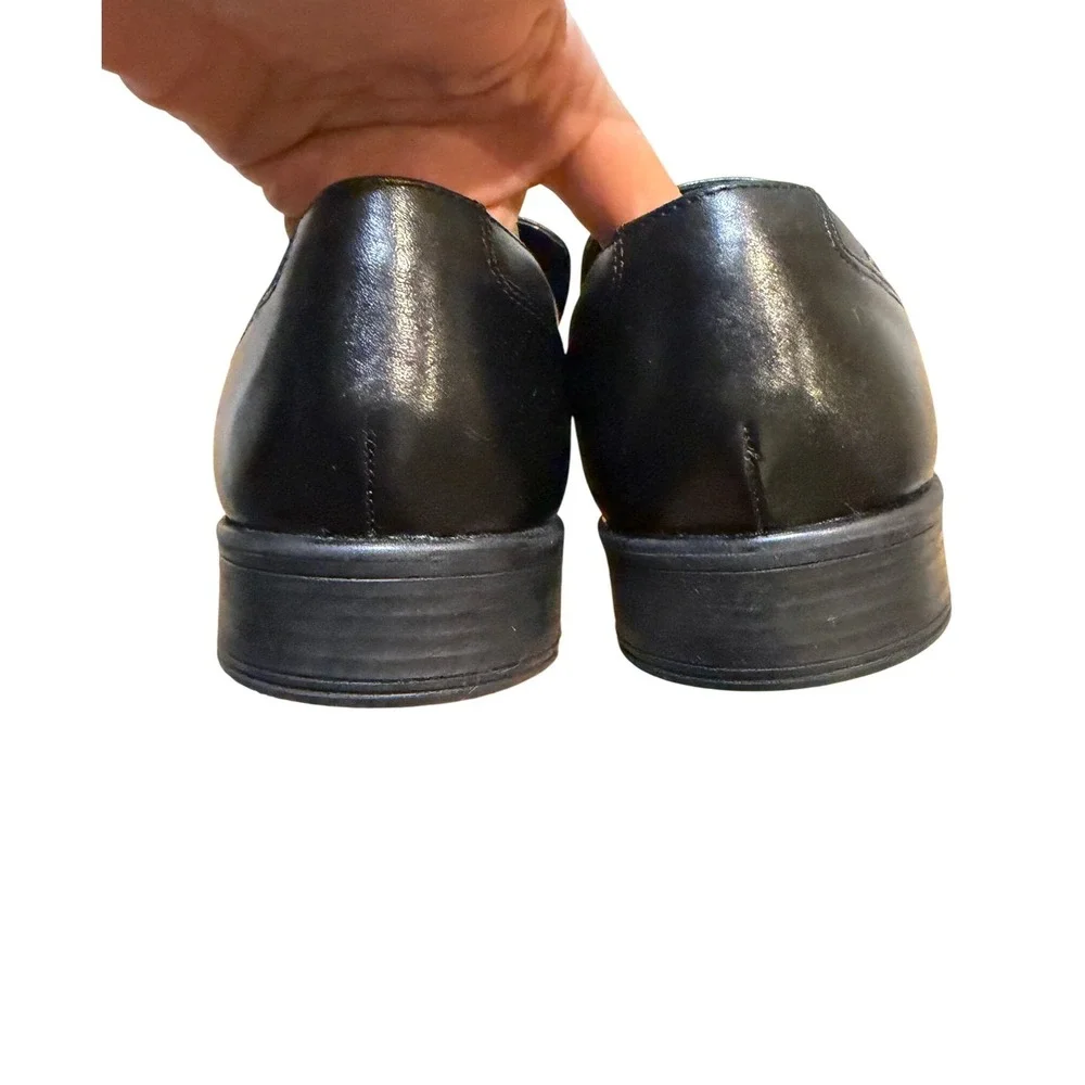 Clarks Collection Mens Black Leather Slip On Square Toe Dress Shoes 7.5M